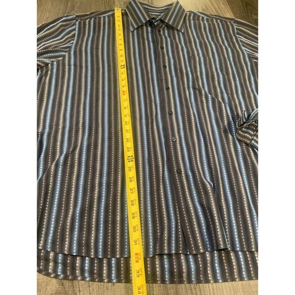 Lansky Bros shirt Mens Black blue geometric Triangle flip cuff Pattern XXL - Picture 5 of 8